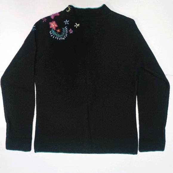 Norm Thompson 100% Wool Black Sweater Cardigan Jacket Embroidery Paisley Small - Picture 7 of 7